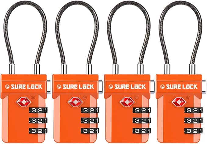 SURE LOCK TSA Approved Luggage Locks with Open Alert Indicator, 3 Digit Combination Cable Travel Lock for Suitcase, Backpack, Gym Locker, Toolbox, Carry On & Travel Bag