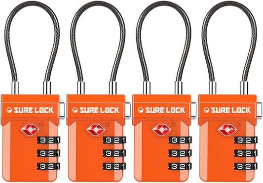 SURE LOCK TSA Approved Luggage Locks with Open Alert Indicator, 3 Digit Combination Cable Travel Lock for Suitcase, Backpack, Gym Locker, Toolbox, Carry On & Travel Bag