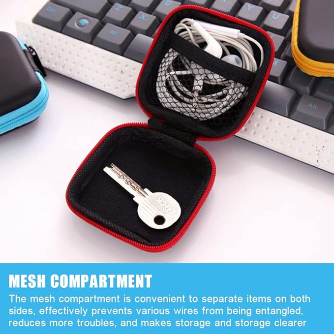 6Pcs Earphone Case, Earbud Case Portable Earphone Pouch Mini Square Pocket Earbuds Carrying Cases Storage Bag Cell Phone Accessories Organizer for Earphones,USB Cable, Memory Card