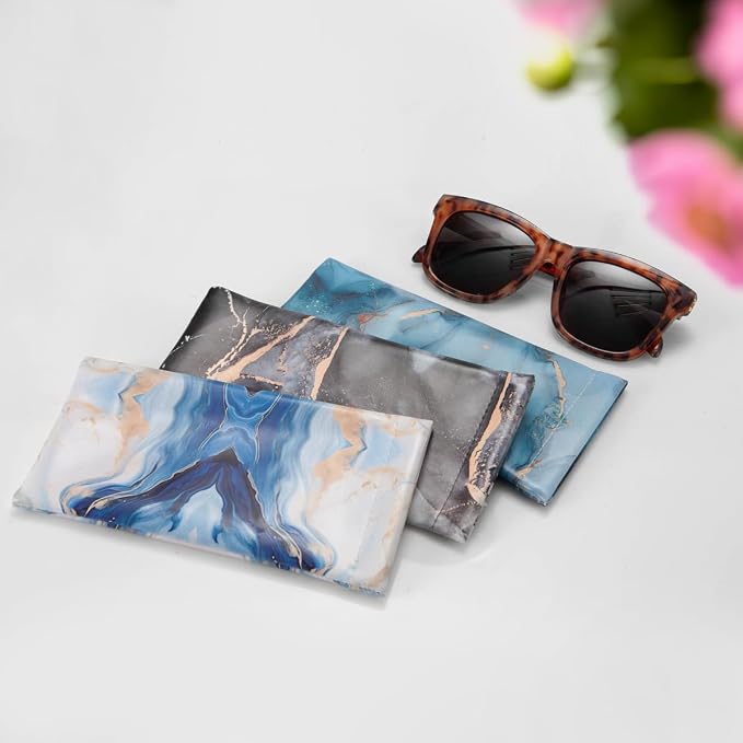 TRIUMPH VISION Squeeze Leather Sunglasses Pouch - 3 Pack Glasses Case Soft Eyeglass Sleeve Pouch Holder