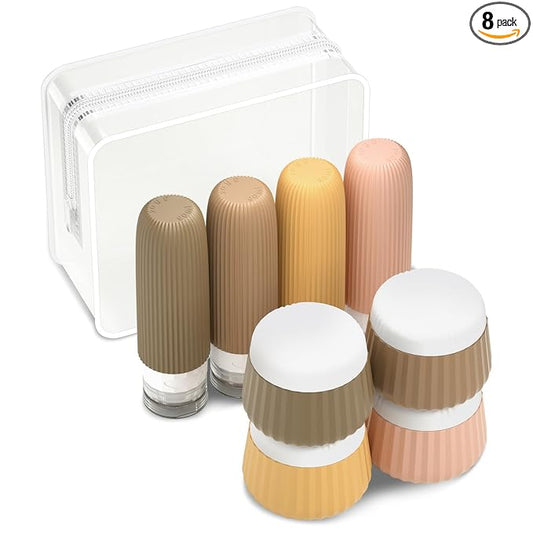 Mrsdry Travel Bottles 8 Pack, TSA Approved 3 oz Toiletries Containers, Leak Proof Silicone Squeezable Essentials Jars with Clear Bag