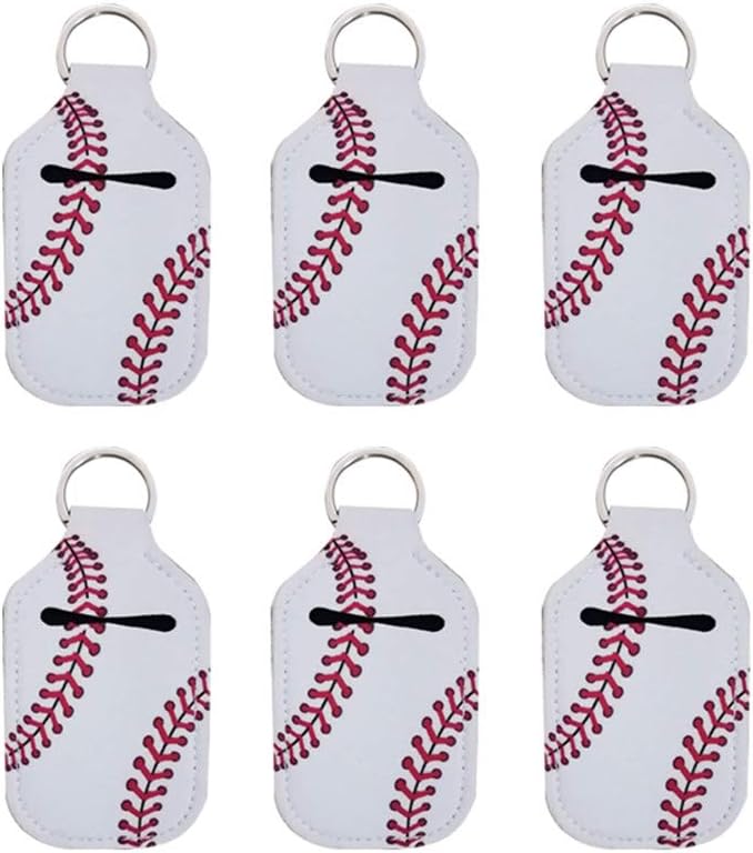 4 Piece Hand Sanitizer Bottle Holder Keyring Neoprene Keychain for 30ML Gym Shampoo Lotion Soap Perfume and Liquids Travel Containers,White Baseball