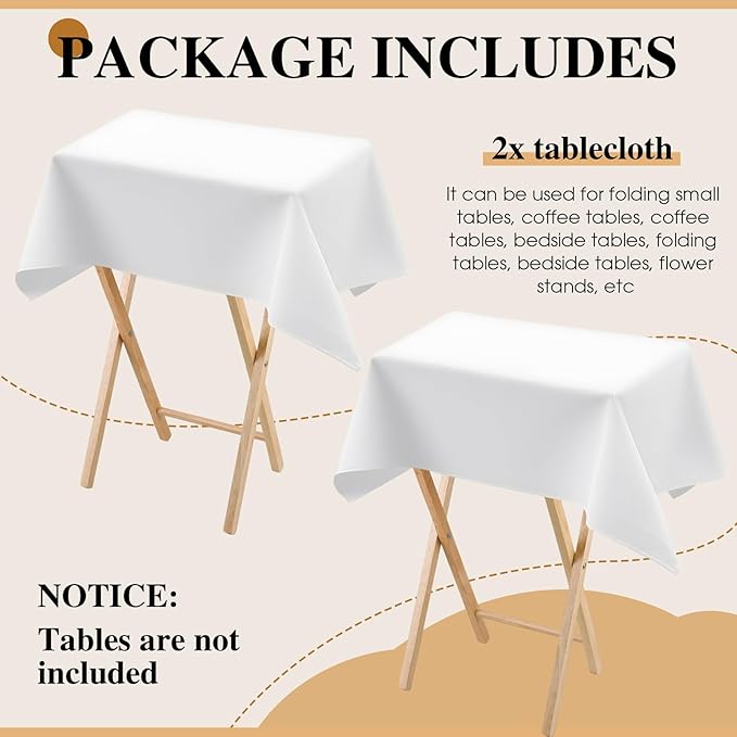Oudain 2 Pcs Small Tablecloth Washable Fabric Folding TV Tray Table Cloth Polyester Solid Color Nightstand Cover for Bedside Table Side Outdoor Indoor(White,24 x 36 Inch,Classic Edge)