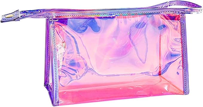 Green Transparent Laser Cosmetic Bag Iridescent Holographic Waterproof PVC Makeup Organizer Bag for Women (Pink)