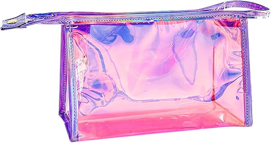 Green Transparent Laser Cosmetic Bag Iridescent Holographic Waterproof PVC Makeup Organizer Bag for Women (Pink)