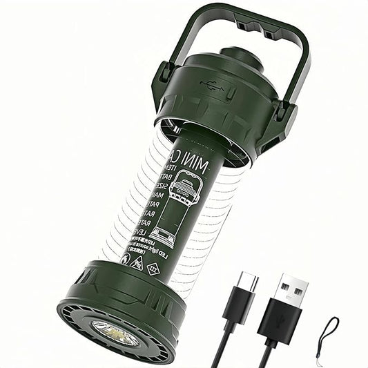 USB Rechargeable Camping Lights, 6 Lighting Modes Small Camping Lantern with Camping Flashlights, 2-in-1 Portable Tent Light with Lanyard, Suitable for Camping, Outdoor Hiking, Emergency Scenarios.