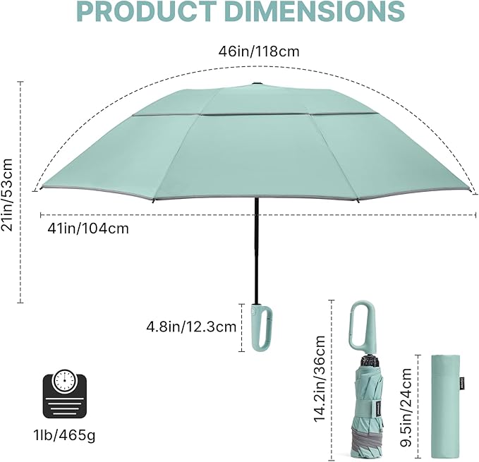 G4Free 46inch Ring Buckle Umbrella, Inverted Design with Carabiner Handle, Compact Travel Umbrella with Reflective Strip, Automatic Windproof for Rain