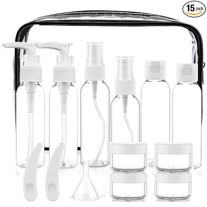 Cosywell Travel Size Bottles for Toiletries 15 Pack 2oz TSA Approved Toiletry Bottles Leak Proof Travel Kit for Women Men TSA Clear Toiletry Bag Shampoo Lotion Skincare Cosmetic Container(White)