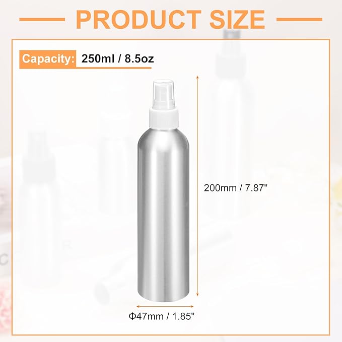 HARFINGTON 3pcs Aluminum Fine Mist Spray Bottles 250ml/8.5oz Metal Small Liquid Alcohol Refillable Travel Container with White Plastic Nozzle Cap for Perfume Skincare Cosmetic Storage Bottle
