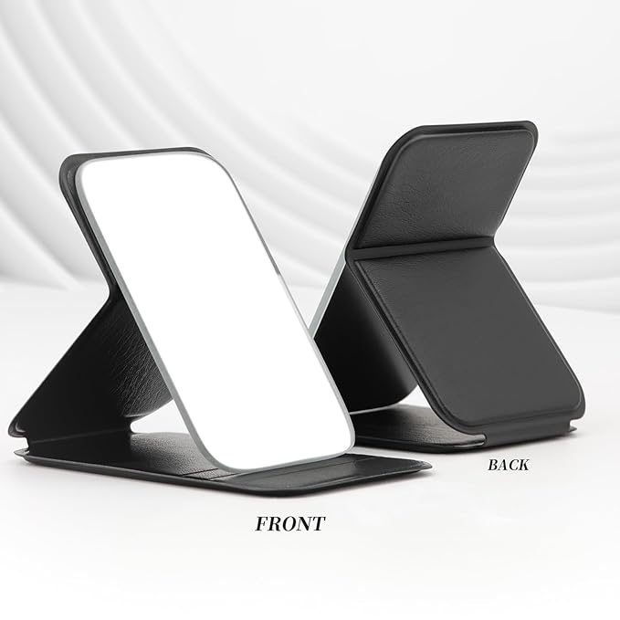 DUcare Mini Folding Mirror Pocket Portable Travel PU Portable Adjustable Rectangular Ultrathin Vanity Mirror with Stand, for Travel, Camping,Home