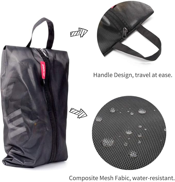 pack all Plus-Sized Shoe Bag for Travel, Water-Resistant Shoe Pouch for Gym, Odor-Resistant Soccer Cleats Bag for Sport (Black, 1-Pack)