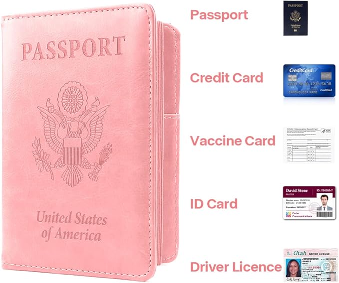 Passport Holder for Travel, 2 Pack Passport Cover, Waterproof Passport Wallet Leather Passport Holder Pen Holder Passport Holders for Women Men Family Travel Must Haves Essentials, Pink+Black