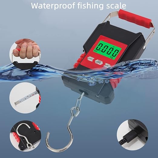 Klau Portable Rechargeable 50 kg / 100 lb Heavy Duty Waterproof Fish Scale Digital Hanging Scale Luggage Scale with Measuring Tape for Home Farm Hunting Outdoor