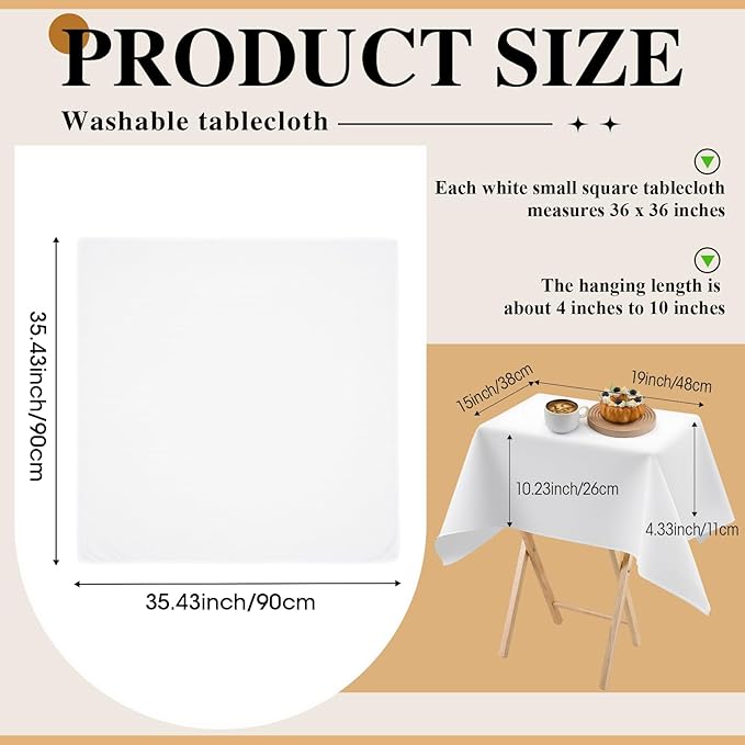 Oudain 2 Pcs 36 x 36 Inch Small Tablecloth Washable Fabric Folding TV Tray Table Cloth Polyester Solid Color Nightstand Cover for Bedside Table Side Outdoor Indoor(White, Classic Edge)