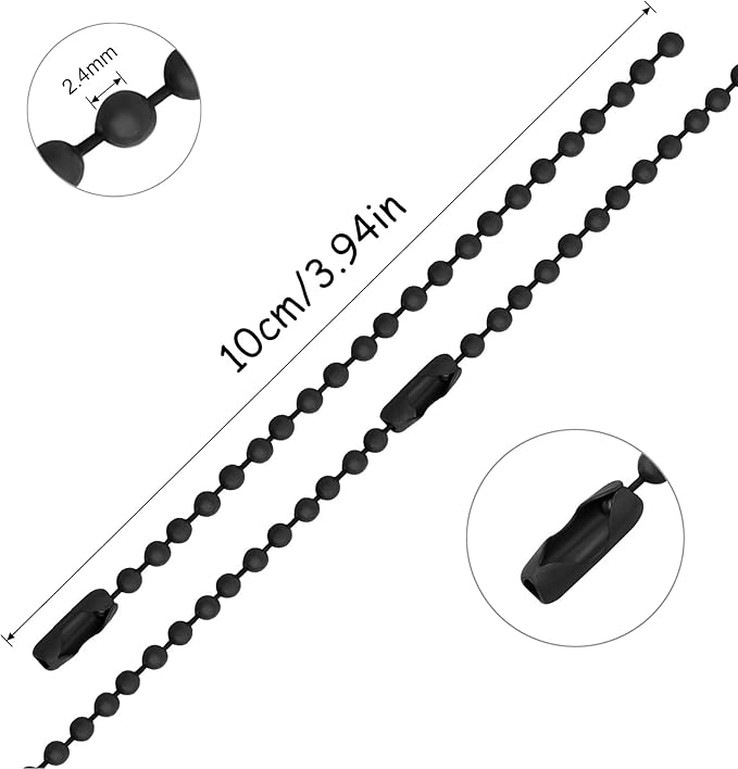 Lemonkey 100Pcs Ball Beads Chain Bulk - Black Keychain Rings Metal, 4 Inch Dog Tag Small Chain With Connectors for Hanging Decoration
