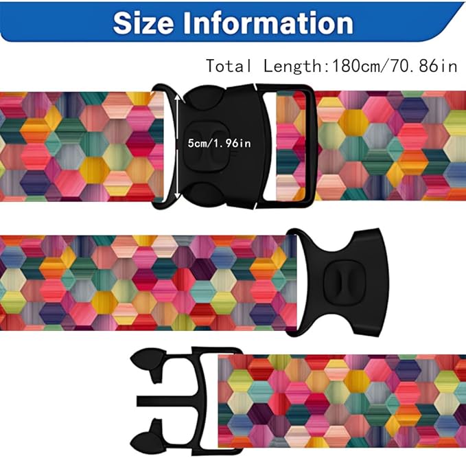 Colorful Luggage Straps 2 Pack – Geometric Hexagon Pattern Suitcase Belts with Quick-Release Buckle, Spring Summer Travel Accessories