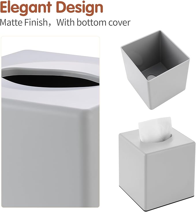 Y-in Hand Tissue Box Cover, Decorative Square Facial Storage Tissue Box Holder, Home Accessories for Bathroom Vanity Countertops, Dressers, Night Stand, Parlors and Office (Grey)