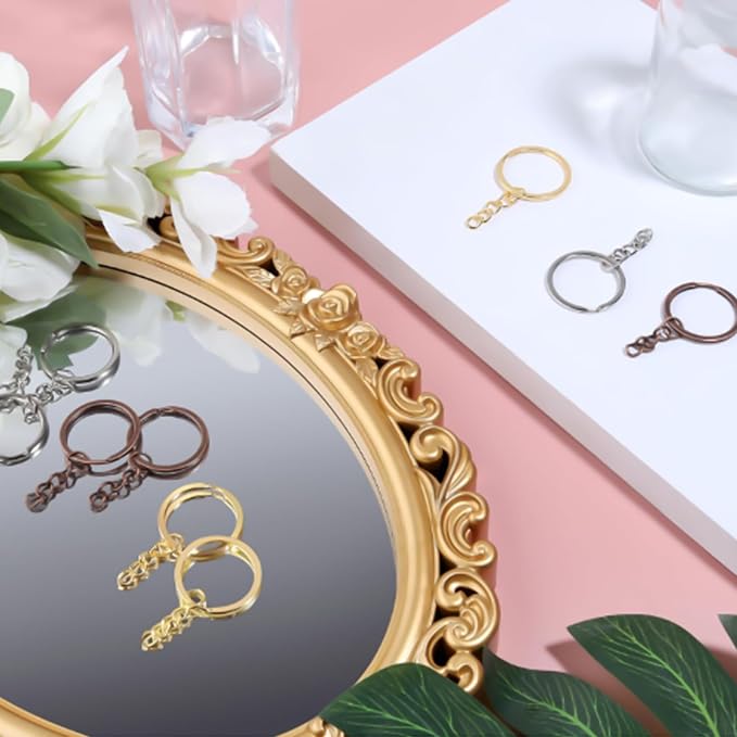 100Pcs Keychain Key Ring with Chain Bulk Split Key Chain,1.1 Inch Key Chains Parts with Open Jump Ring Connector for Jewelry Making Crafts (White K)