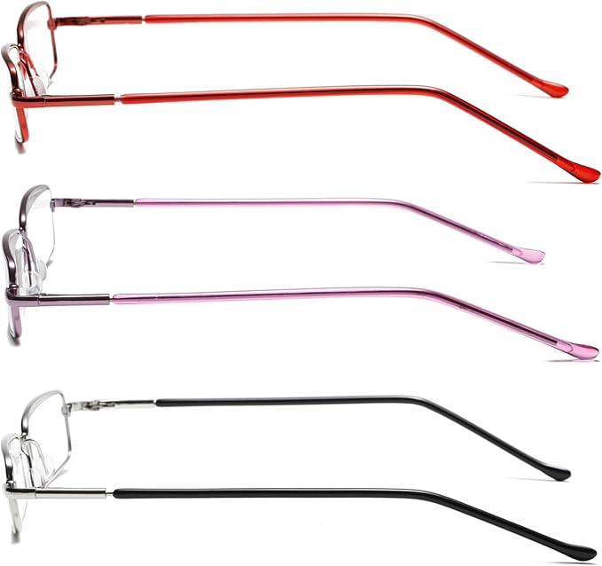 Viseng Slim Mini Metal Reading Glasses Compact Lightweight Portable Readers with Glasses Case for Reading Case +3.5 Purple/Red/Silver