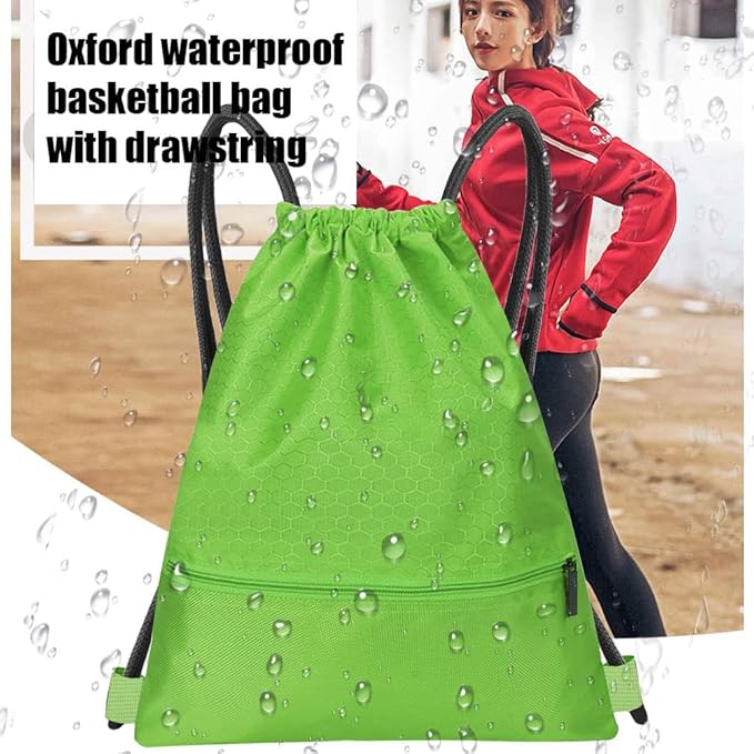 Drawstring Backpack Bag, Waterproof Draw String Back Sack with Zip Pocket, Gym Drawstring Bags Swim Bag for Men Women