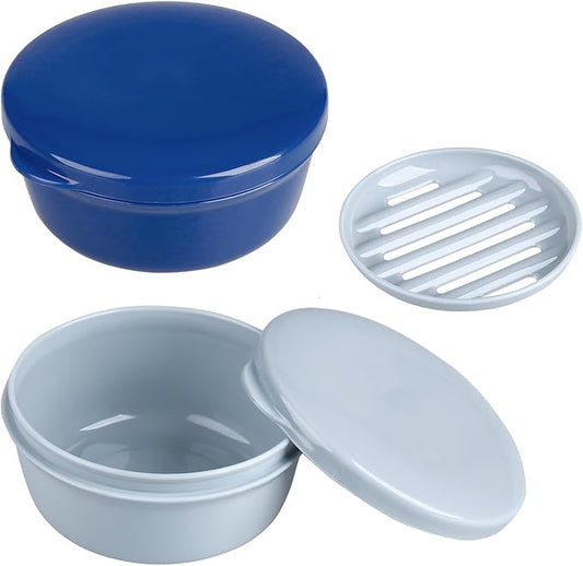 2 Pack Travel Soap Container, Round Portable Soap Dishes for Soap and Shampoo Bars, Soap Holder for Travel Shower Gym Bathroom (Navy Blue, Gray)