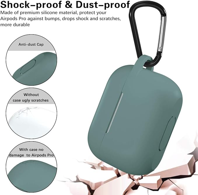 Lerobo Compatible with AirPods Pro Case 2019,Shock-Proof Silicone Skin Full Protective Cover for Airpods Pro 2,Supports Wireless Charging with Durable Carabiner Front LED Visible,Pine Green