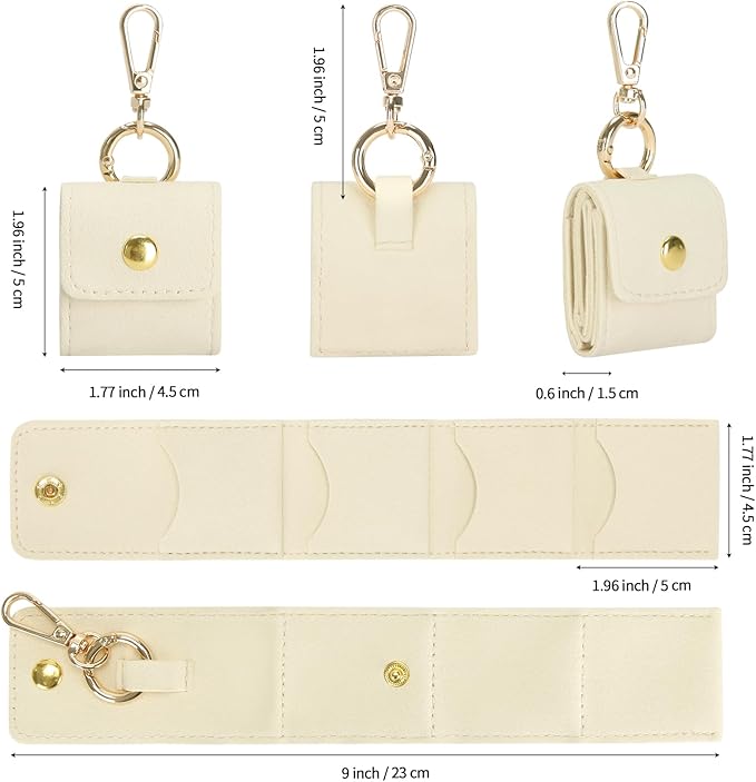 KUKUVR Mini Jewelry Holder Pouch with Keychain, Portable Travel Jewelry Organizer Box for Rings Earrings Necklace Stud, Small Velvet Jewelry Storage Bag for Gym Women (White)