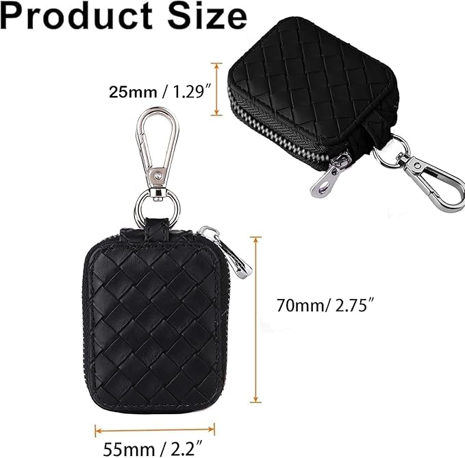 Earbud Case, Headphone Storage Case for AirPods 4/1/2/3/Pro 2, Leather Plaid Zipper Carrying Pouch Earbuds Bag with Keychain for Wireless Earphones, Wired Headphone & USB Cable Lattice Black