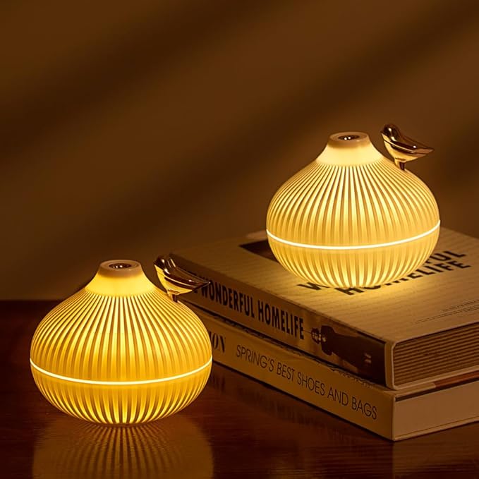 Portable Small Onion Humidifier, 300ml Desktop Mini Humidifier with 3-Color Warm Night Light, for Bedroom Home Office Travel