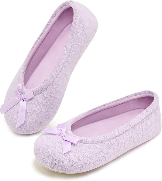 ANLUKE Women's Ballerina Slippers Fuzzy House Shoes Memory Foam with Non-Slip Sole