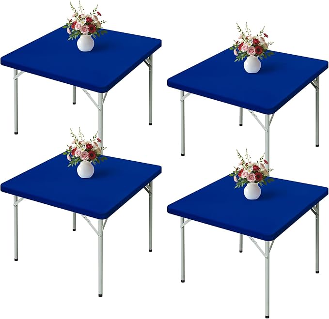Wolkemer 4 Pack Blue Fitted Tablecloth 34x34 Inch Square Elastic Edges Table Cloth, Spandex Stretch Table Cover with Machine Washable Fabric for Wedding Party Picnic Dining Indoor Outdoor