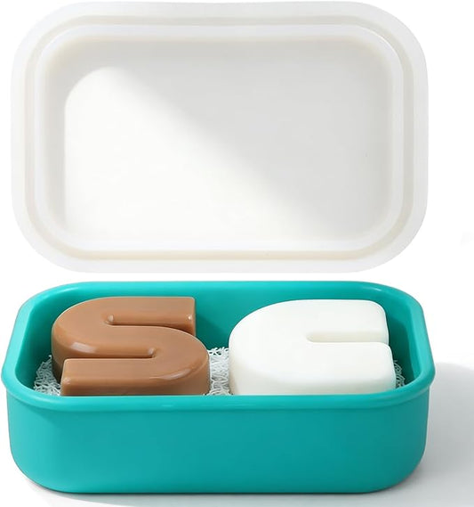 Enhanced Leak Proof Travel Soap Case, AIMAIAIMAI Silicone Soap Container with Draining Layer, Portable Bar Soap Holder for Bathroom, Camping, Gym, Easy to Clean (Translucent & Green)