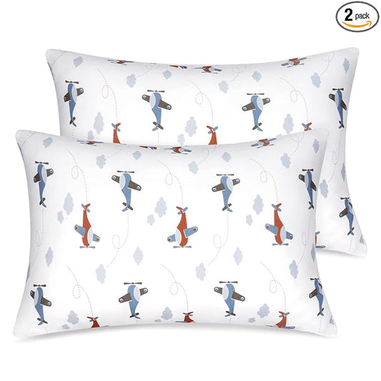 Zenssia Organic Cotton Toddler Pillowcases Pack of 2, 13x18 Inches Travel Pillowcase with Envelope Closure, Soft & Breathable Baby Pillow Case Cover, Airplane