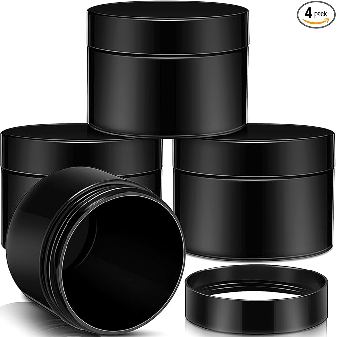 Patelai 4 Pieces Round Wide-mouth Leak Proof Plastic Container Jars with Lids for Travel Storage Makeup Beauty Products Face Creams Oils Salves Ointments DIY Making(4 Ounce,Pure Black)