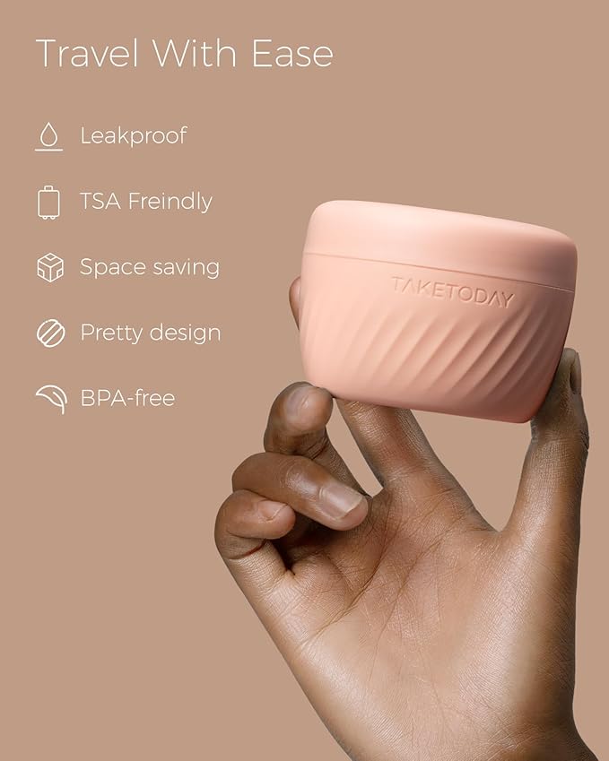 TakeToday Travel Containers for Toiletries, Leak-Proof, TSA Approved, Refillable Silicone Cylindrical Cream Jars with Lid for Cosmetic Toiletry, 3oz, 4 Pack, Apricot