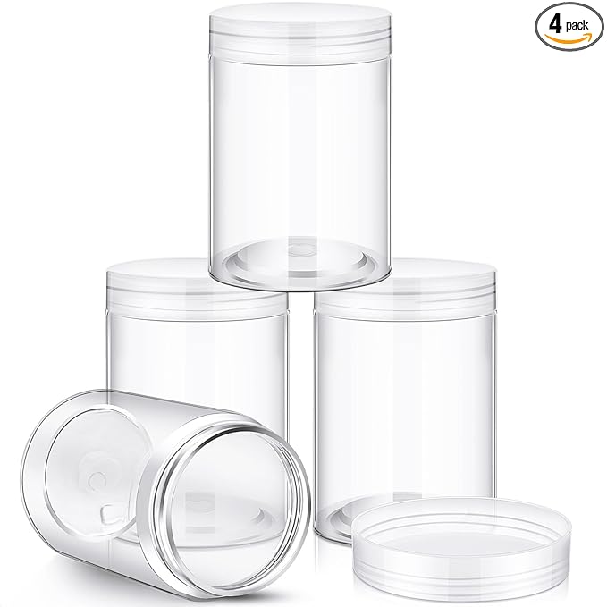 Patelai 4 Pieces Round Wide-mouth Leak Proof Plastic Container Jars with Lids for Travel Storage Makeup Beauty Products Face Creams Oils Salves Ointments DIY Making(10 Ounce,Clear)