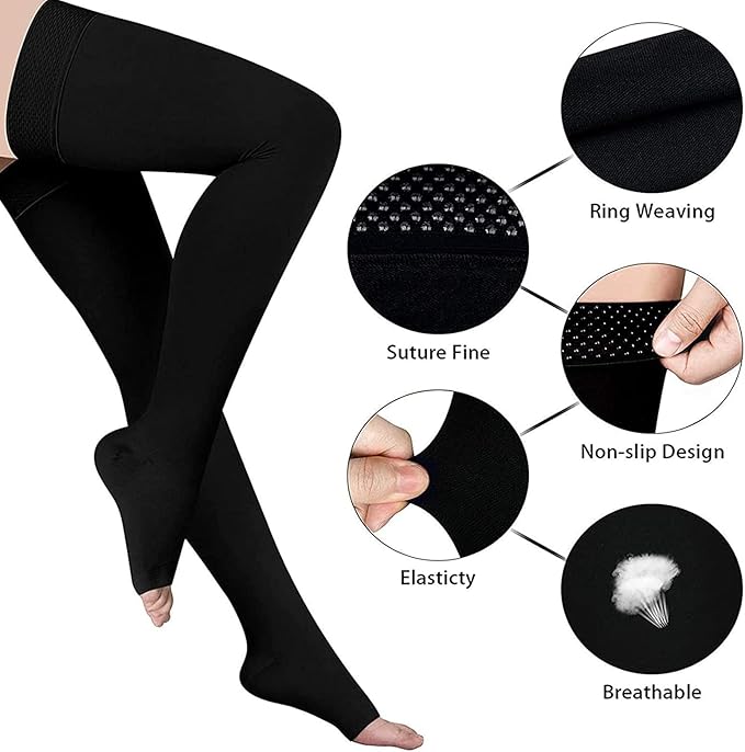 Thigh High 20-32 mmHg Compression Stocking Toeless Compression Socks for women & men circulation with Silicone Dot Band