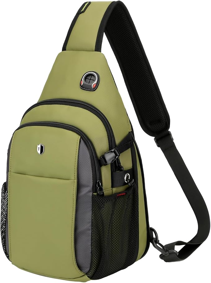 Tactical Sling Bag for Men, Expandable Army Green Chest Pack with Water Bottle Pocket & Earphone Port, Crossbody Backpack for Hiking, Travel & Outdoor, Fits Switch 2, 11 inch iPad | Mens Crossbody Bag