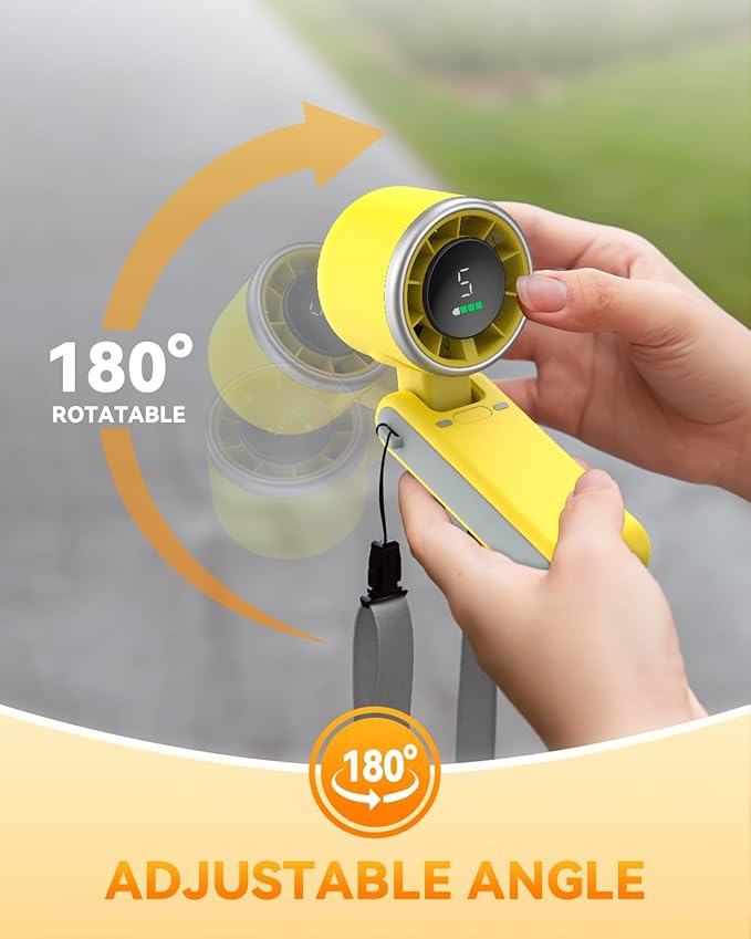 PlayHot Portable Handheld Turbo Fan, 5-Speed Personal Fan, USB-C Rechargeable Fan Up to 12 Hours, 3 IN 1 Hand Fan with Air Turbo Tech Cooling, Travel Fan for Cruise, Beach, Gifts for Women (Yellow)
