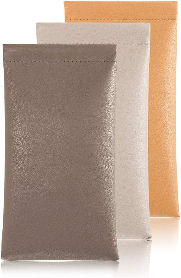 TRIUMPH VISION Squeeze Leather Sunglasses Pouch - 3 Pack Glasses Case Soft Eyeglass Sleeve Pouch Holder
