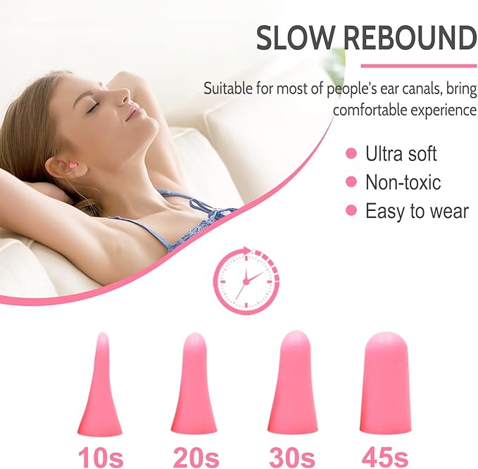 LYSIAN Soft Foam Ear Plugs for Sleeping and Snoring, 38dB SNR Noise Reduction Earplugs, 60 Pairs Disposable Earplugs for Women, Travel, Study and Loud Noise, Pink