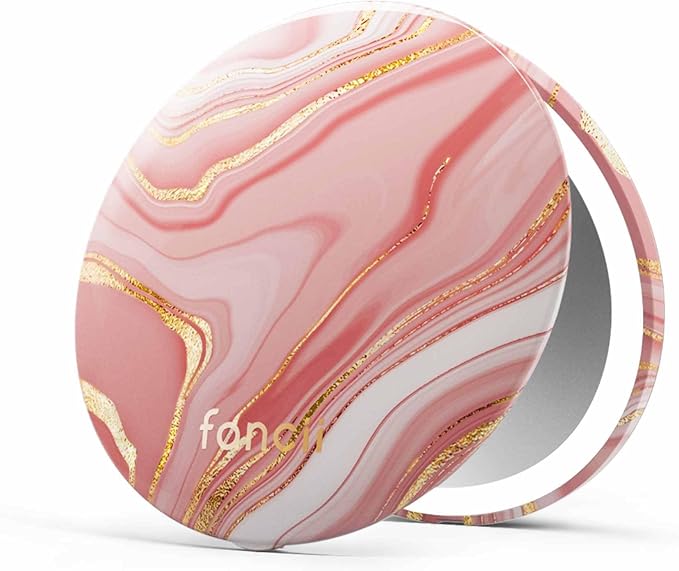 Fancii Mini Taylor Compact Magnifying Mirror with LED Light, 10x/1x, Rechargeable, 3 Light Settings, Dimmable - Small Lighted Travel Handheld Mirror for Pocket, Handbag, Purse, 2-Sided (Marble Rose)