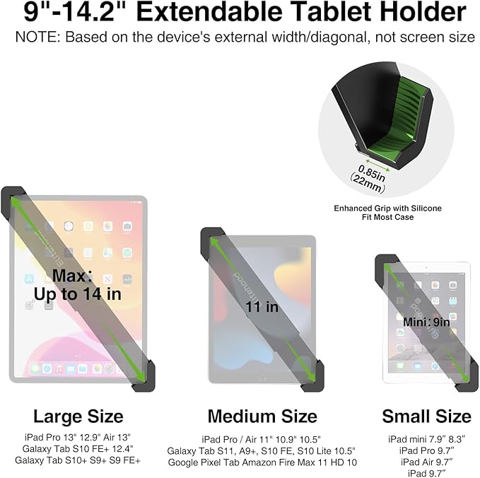 elitehood Diagonal Design iPad Floor Stand with Heavy Duty Base, 24in Horizontal Long Arm Tablet Floor Stand Holder for Bed Recliner Sofa, Compatible with iPad mini Air Pro 13/12.9 and 9-13in Devices