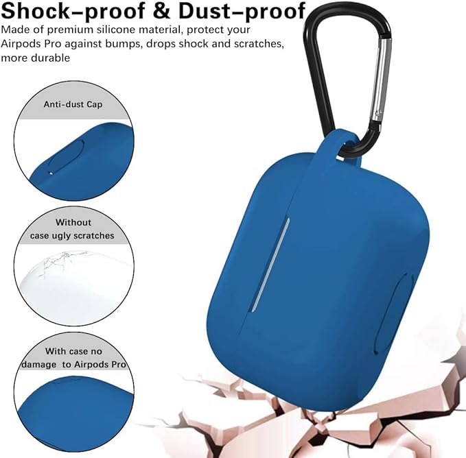 Lerobo Compatible with AirPods Pro Case 2019,Shock-Proof Silicone Skin Full Protective Cover for Airpods Pro 2,Supports Wireless Charging with Durable Carabiner Front LED Visible,Blue