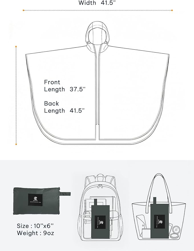 SaphiRose Lightweight Waterproof Rain Poncho for Adults with Hood Portable Rainwear for Outdoor