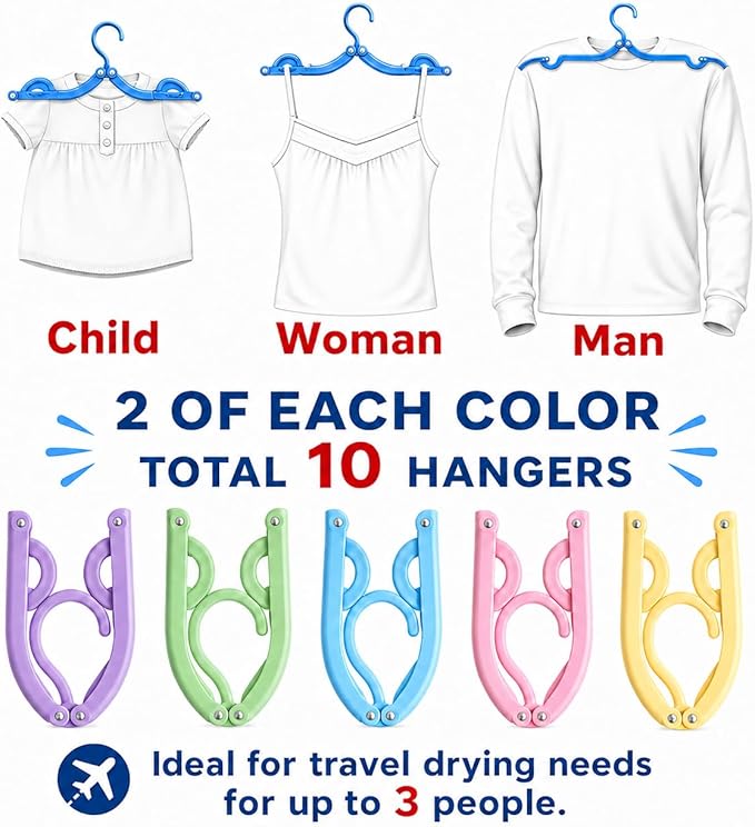 10 Pcs Travel Hangers Cruise Ship Essentials Accessories Portable Folding Clothes Hanger Foldable Drying Rack