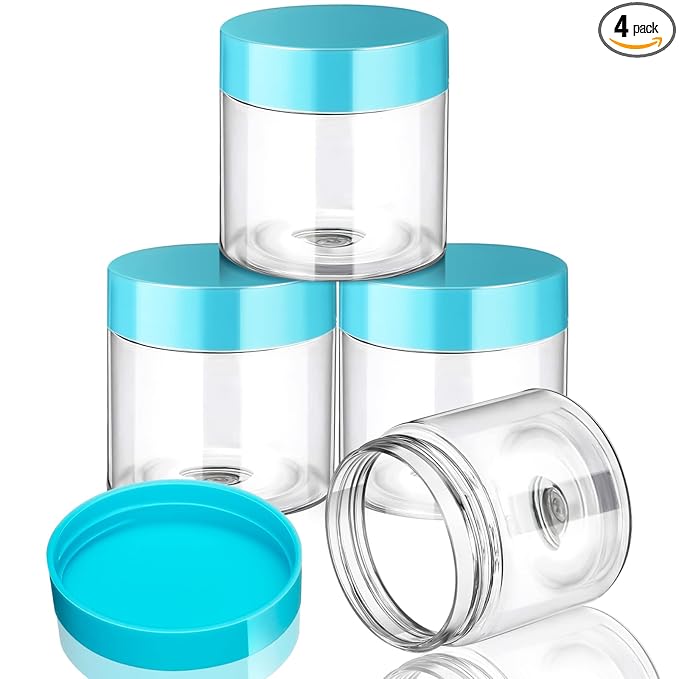 Patelai 4 Pieces Round Wide-mouth Leak Proof Plastic Container Jars with Lids for Travel Storage Makeup Beauty Products Face Creams Oils Salves Ointments DIY Making(2 Ounce,Blue)