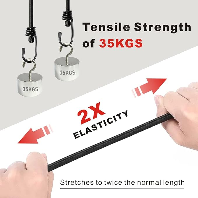 BEXSLE Bungee Cords with Hooks, Heavy Duty Outdoor Elastic Bungee Straps，No Odour Industrial Grade Bungee Rope for Securing Tarps, Luggage, Tents, Bikes or Garden Tidying 48inch 4Pcs (Black)
