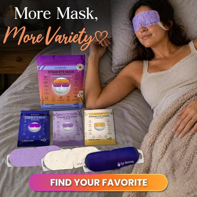 Lure Essentials Steam Eye Mask, Heated Eye Mask, Self Heating Warm Compress for Dry Eyes, Fast Relief for Stye, Puffy Sensitive Eyes, Moist Heat, Relaxation Gifts for Women and Men - Variety