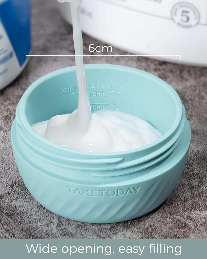TakeToday Travel Containers for Toiletries, Leak-Proof, TSA Approved, Refillable Silicone Cylindrical Cream Jars with Lid for Cosmetic Toiletry, 2oz, 4 Pack, Grey